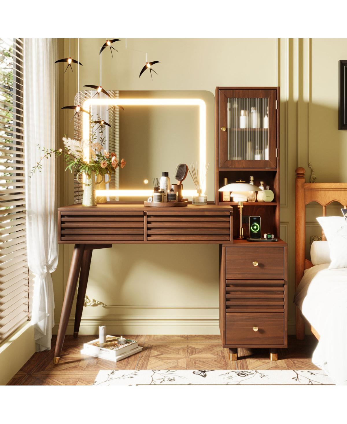 Streamdale Furniture 45.9" Vanity Desk with Mirror, Lights, 5 Drawers and Power Outlet, Espresso - Espresso