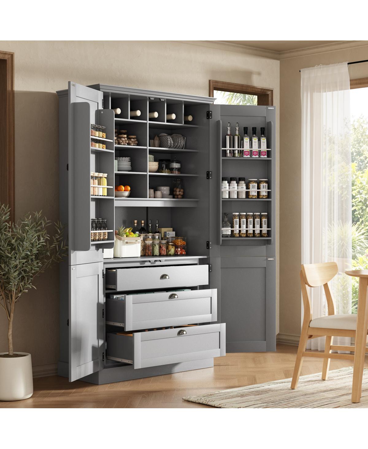 Streamdale Furniture 75" Tall Kitchen Pantry Cabinet with Microwave Stand and Wine Rack