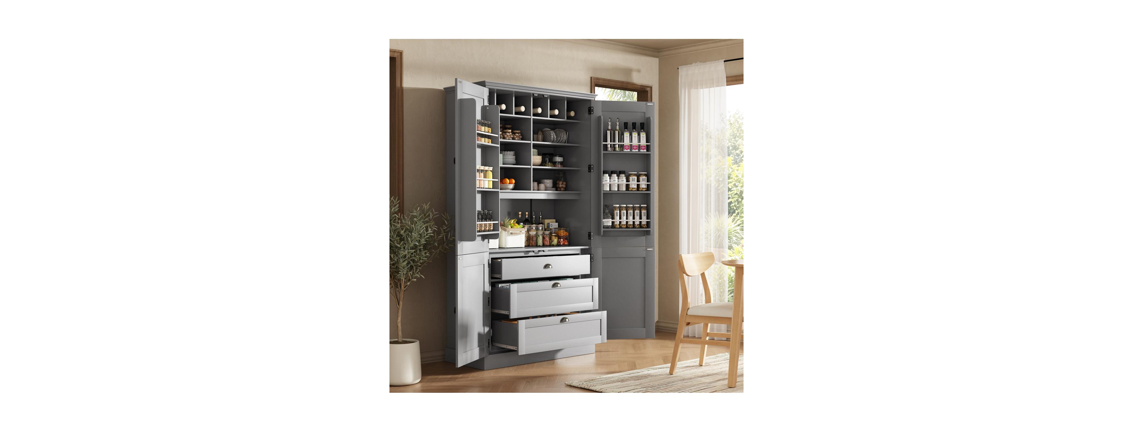 Streamdale Furniture 75" Tall Kitchen Pantry Cabinet with Microwave Stand and Wine Rack