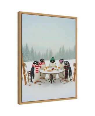 Penguins Apres Ski by Rouzbeh Zadrad Framed Canvas Wall Art Print