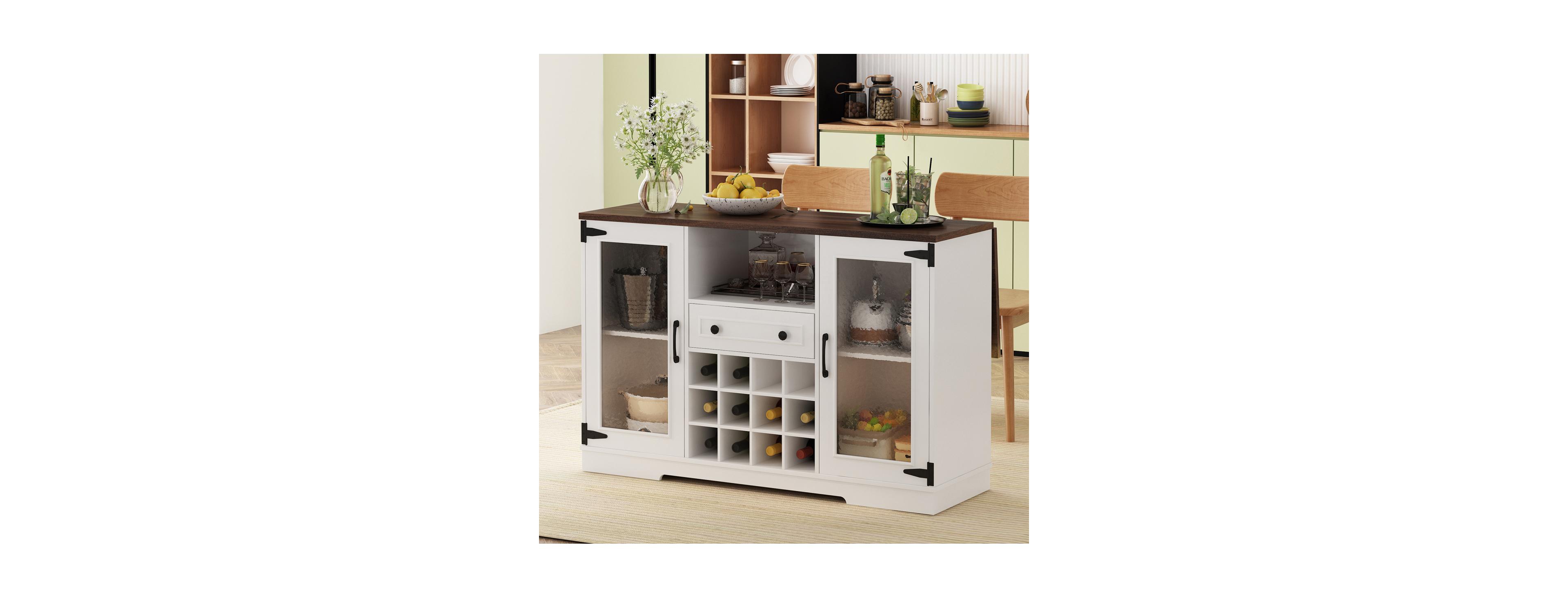Streamdale Furniture Foldable Wine Cabinet with Led Lights and Glass Doors