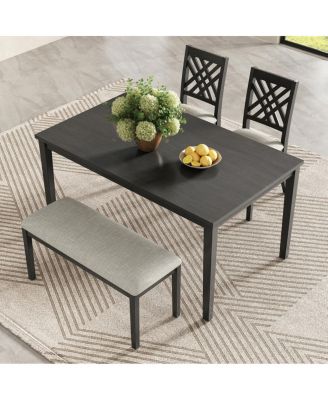 4-Piece Dining Table Set with Cross Back Chairs and Upholstered Bench