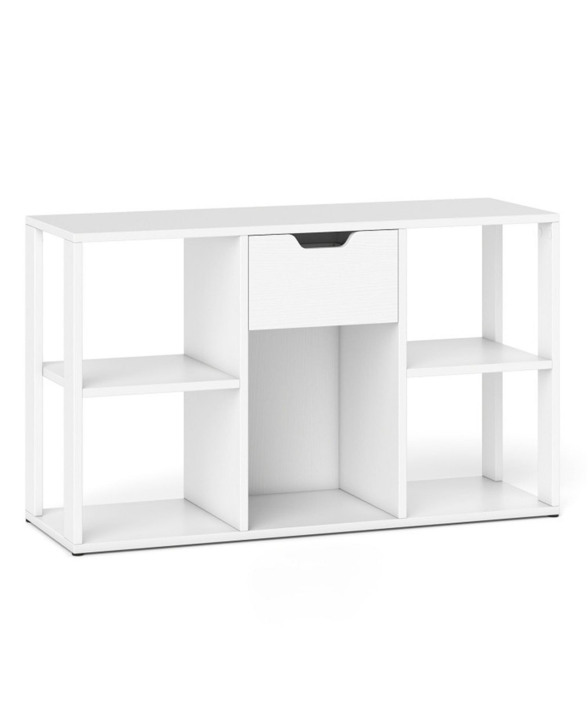 Gouun 35 Inch 5-Cube Engineered Wood Bookcase with Storage Drawer and Display Tabletop