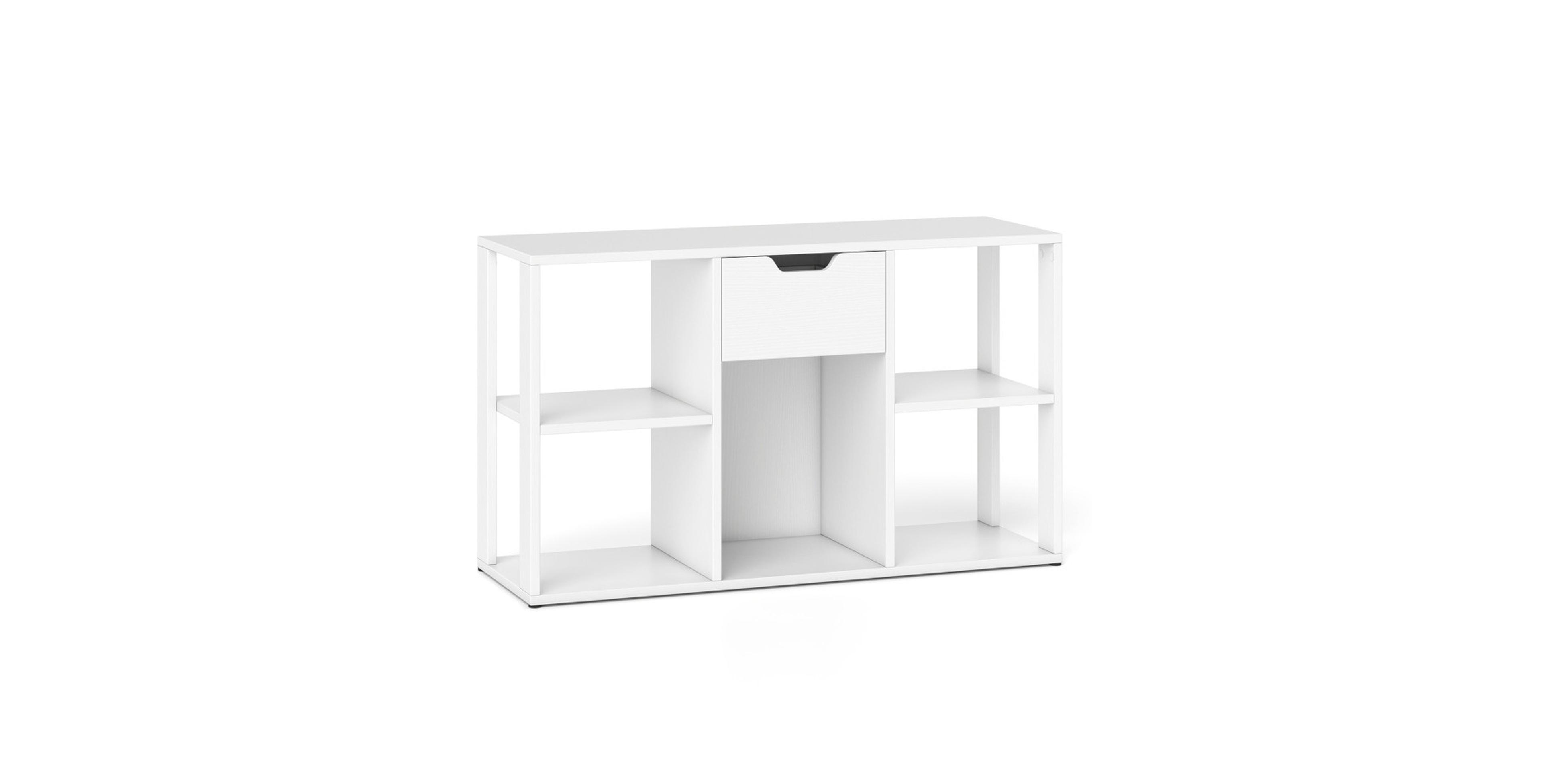 Gouun 35 Inch 5-Cube Engineered Wood Bookcase with Storage Drawer and Display Tabletop