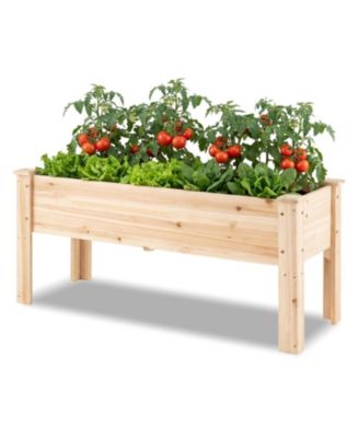 47 Inch Elevated Fir Wood Garden Bed with Slotted Legs and Drain Holes