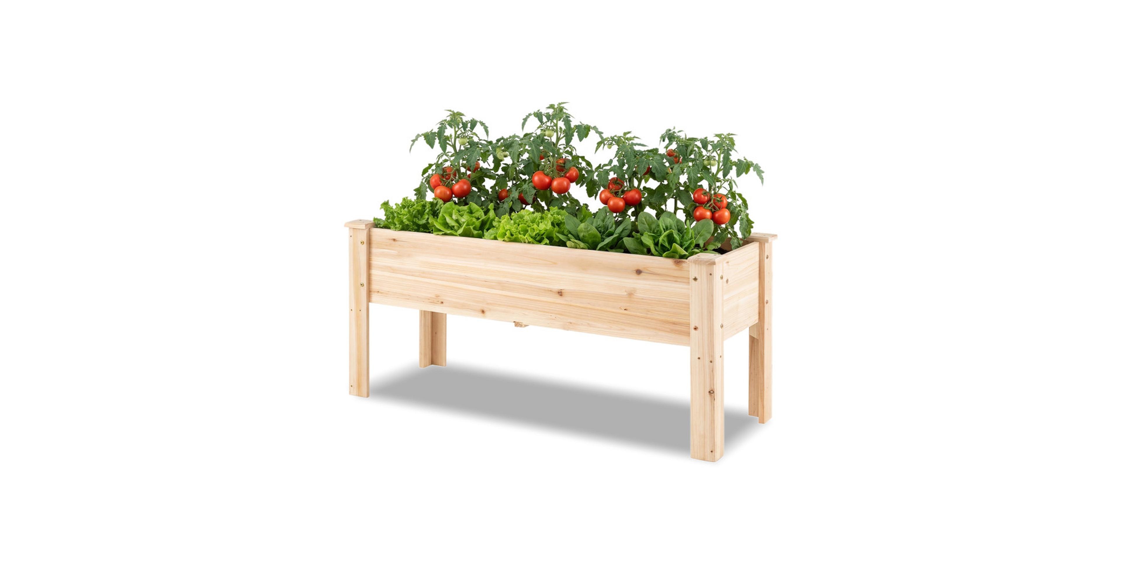 Gouun 47 Inch Elevated Fir Wood Garden Bed with Slotted Legs and Drain Holes