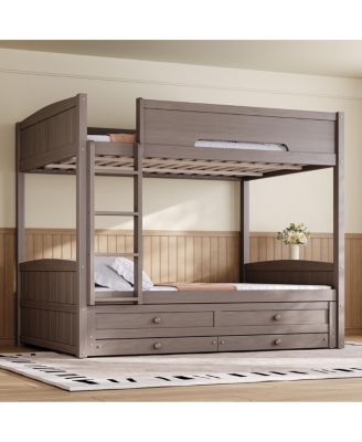  Queen Size Bunk Bed with Drawers and Trundle