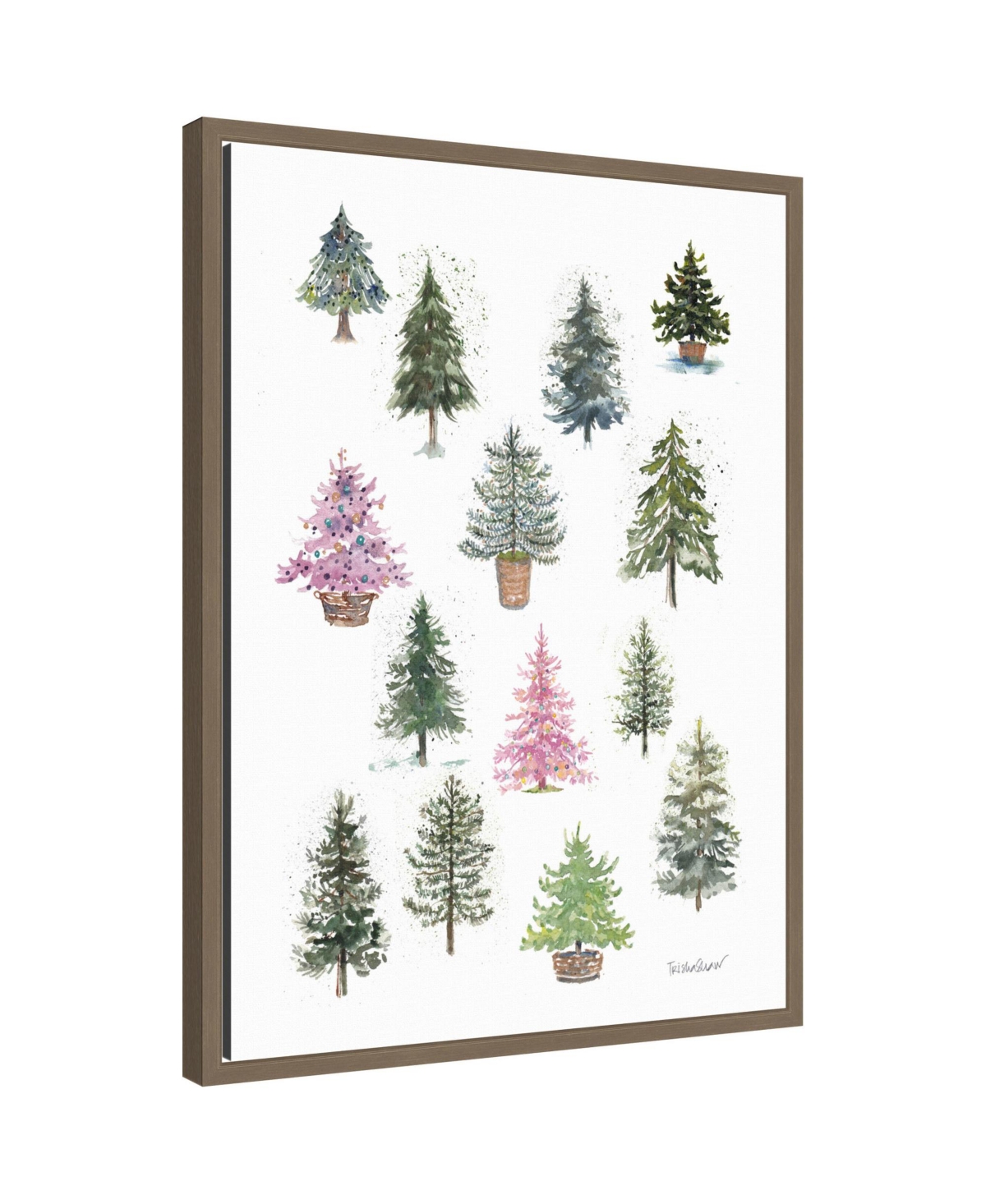 Kate and Laurel Sylvie Framed Canvas 12 Tiny Holiday Trees by Patricia Shaw