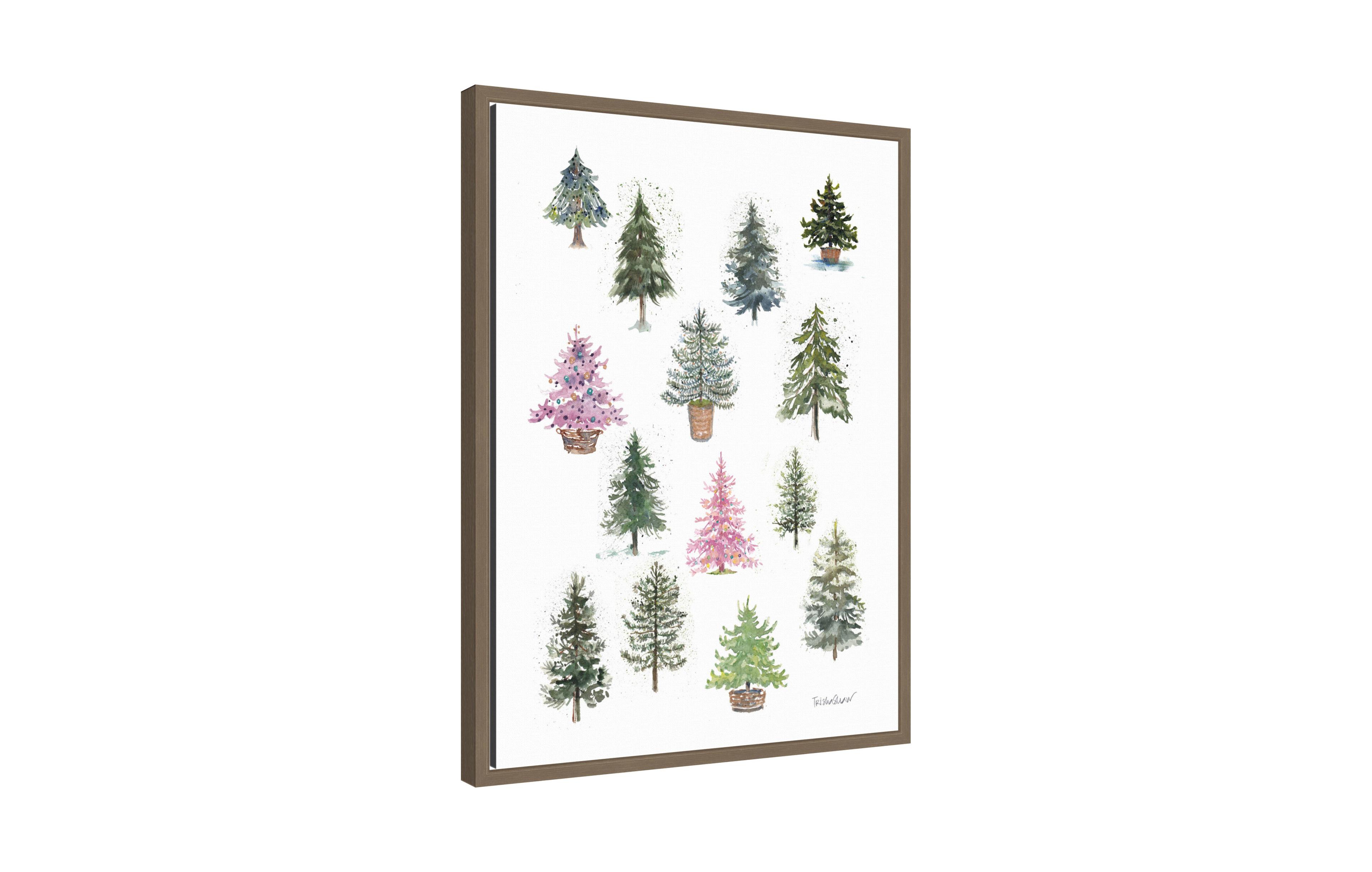 Kate and Laurel Sylvie Framed Canvas 12 Tiny Holiday Trees by Patricia Shaw