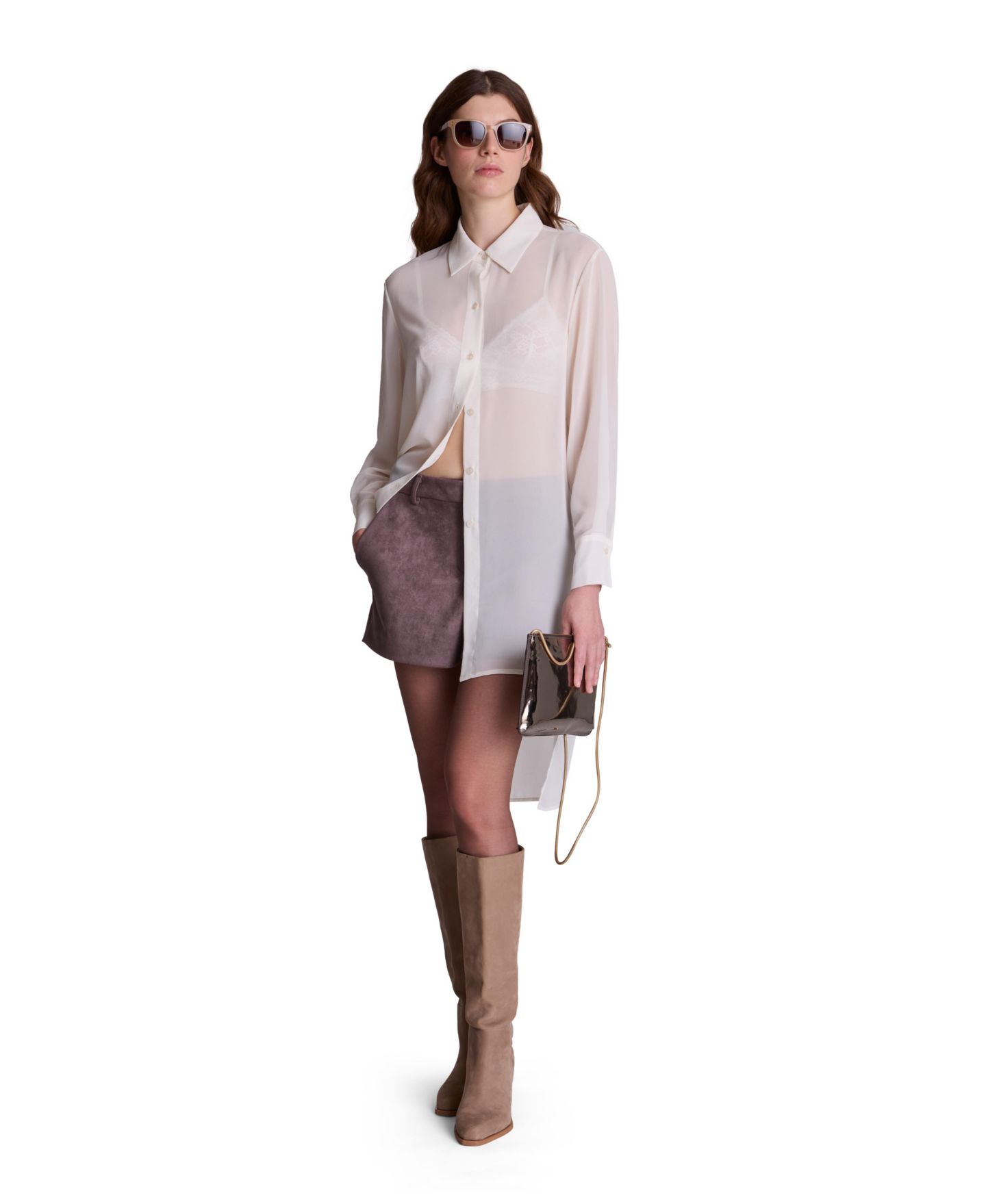 Женская блузка Kenneth Cole Long-Sleeve Chiffon High-Low Hem, цвет: Устричный — фото 6