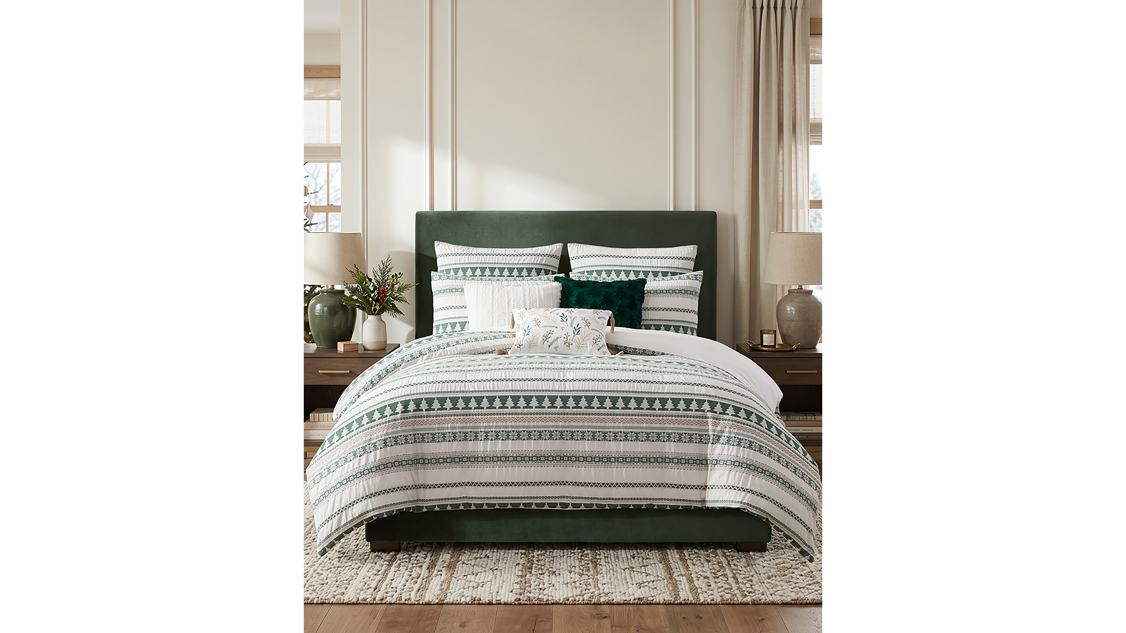 Levtex Home Pine Tree Jacquard Textured 3-Piece Duvet Cover Set, King/California King
