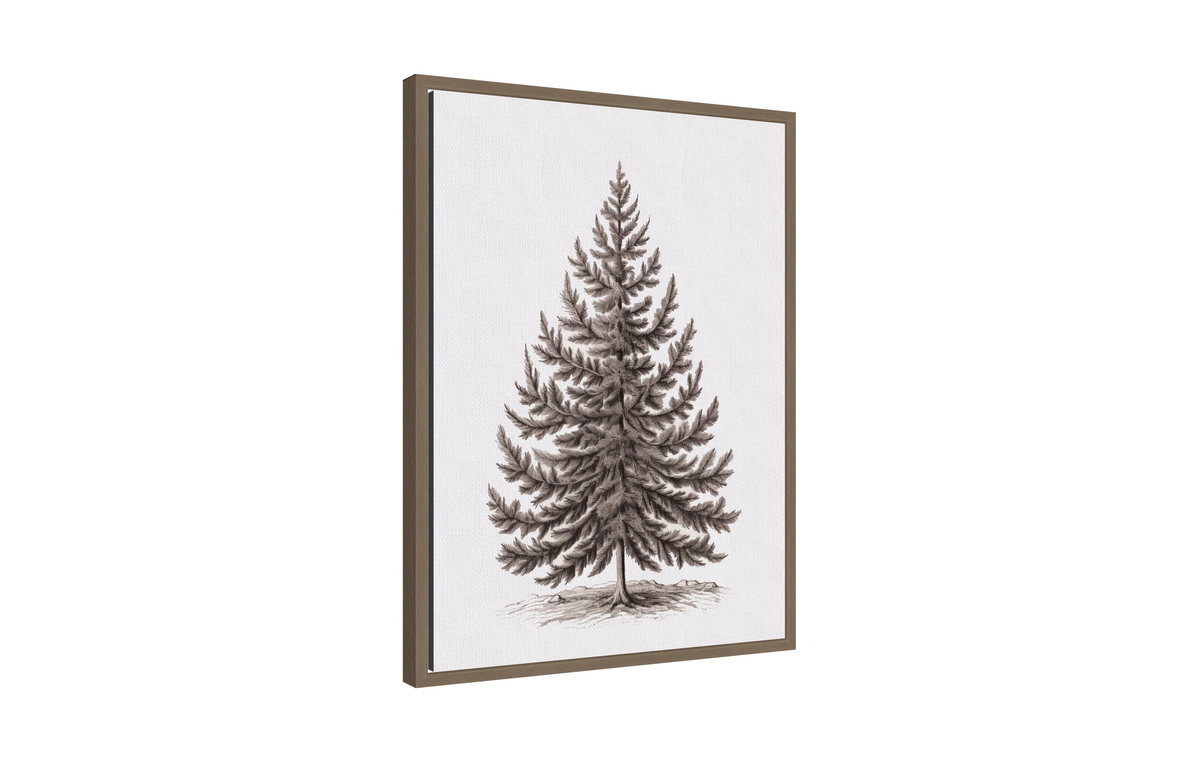Kate and Laurel Sylvie Framed Canvas Vintage Evergreen Fir Tree lllustration I by The Creative Bunch Studio