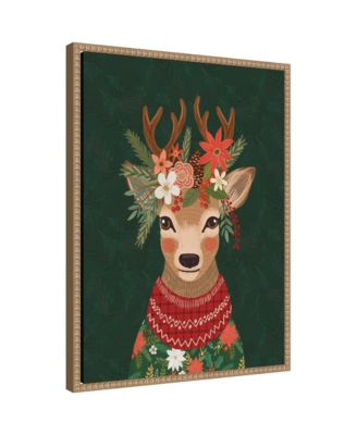 Sylvie Beaded Christmas Deer Framed Canvas by Mia Charro