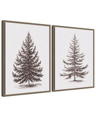 Sylvie Vintage Evergreen Fir Tree - 2 Piece Framed Canvas Art Set by The Creative Bunch Studio