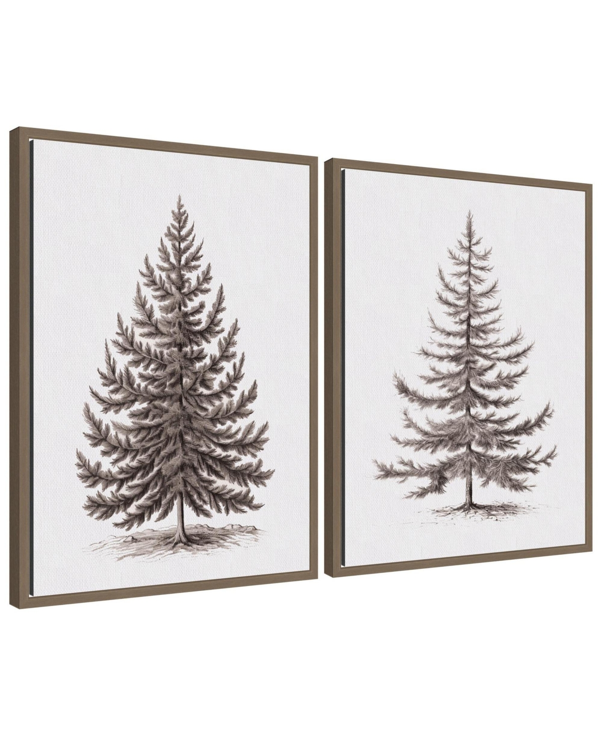 Kate and Laurel Sylvie Vintage Evergreen Fir Tree - 2 Piece Framed Canvas Art Set by The Creative Bunch Studio