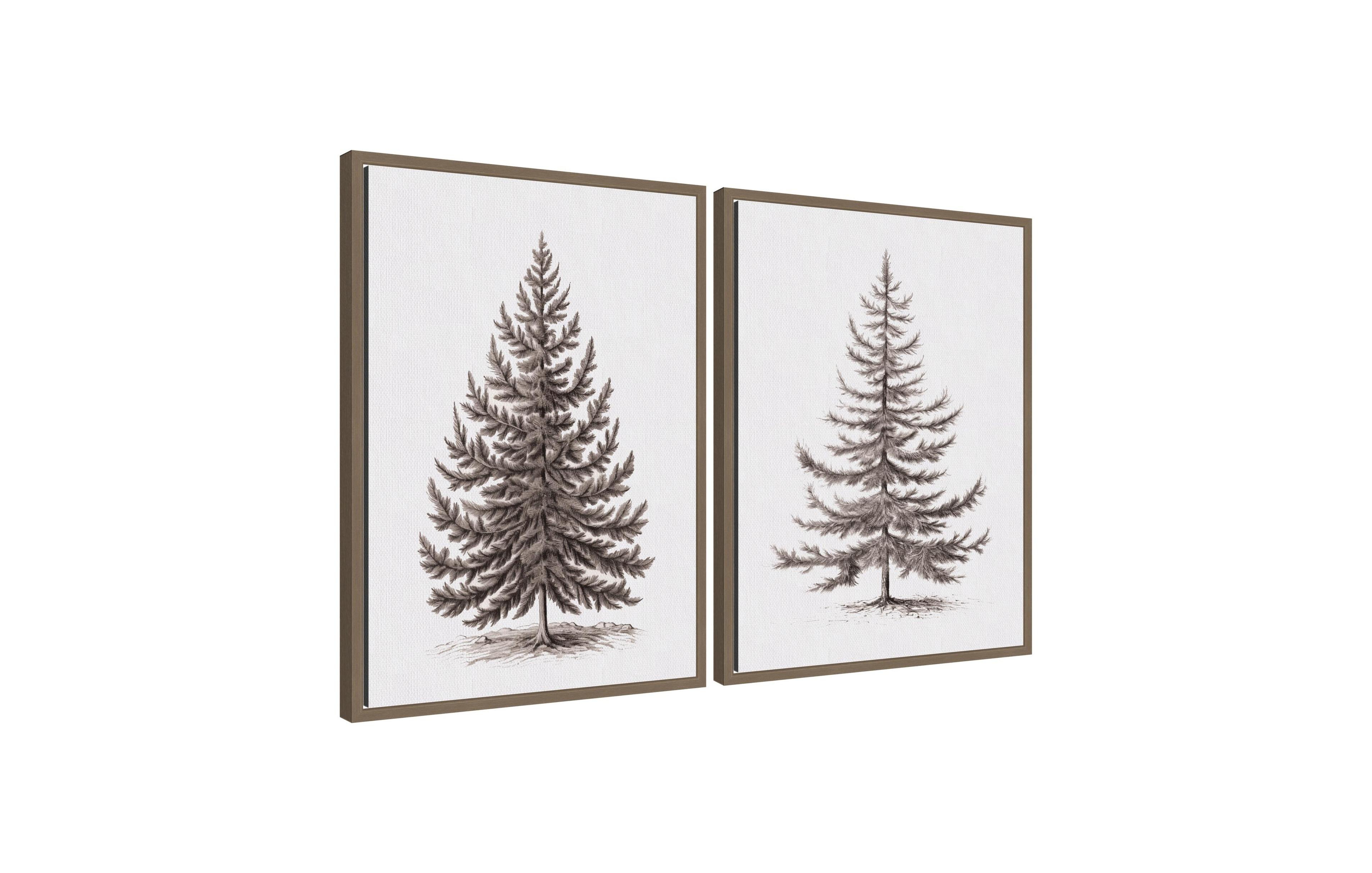 Kate and Laurel Sylvie Vintage Evergreen Fir Tree - 2 Piece Framed Canvas Art Set by The Creative Bunch Studio
