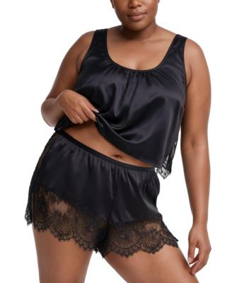 Plus Size Lace-Trim Mid-Rise Flared Lingerie Shorts, 3" Inseam