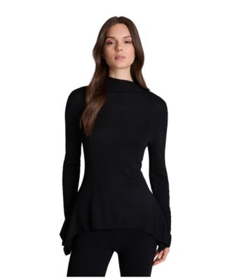 Women's Long-Sleeve Peplum Mock Neck Top