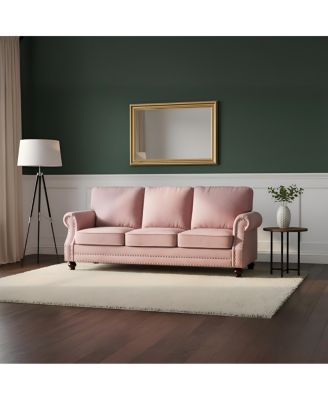 3 Seater Velvet Traditional Sofa with Nailhead Trim