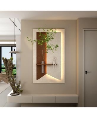 24" x 41" Modern 3D LED Wall Decor with Glass Vase and Artificial Plants