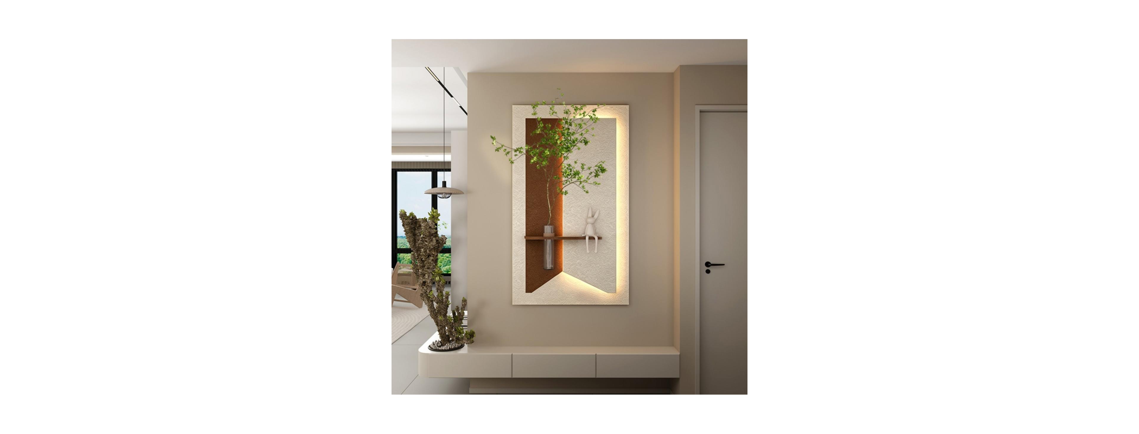 Laoties 24" x 41" Modern 3D Led Wall Decor with Glass Vase and Artificial Plants