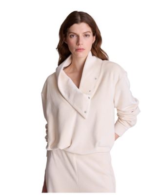 Women's Asymmetric Funnel Neck Ribbed Fleece Pullover