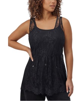 Plus Size Babydoll Lace Scoop Neck Tank