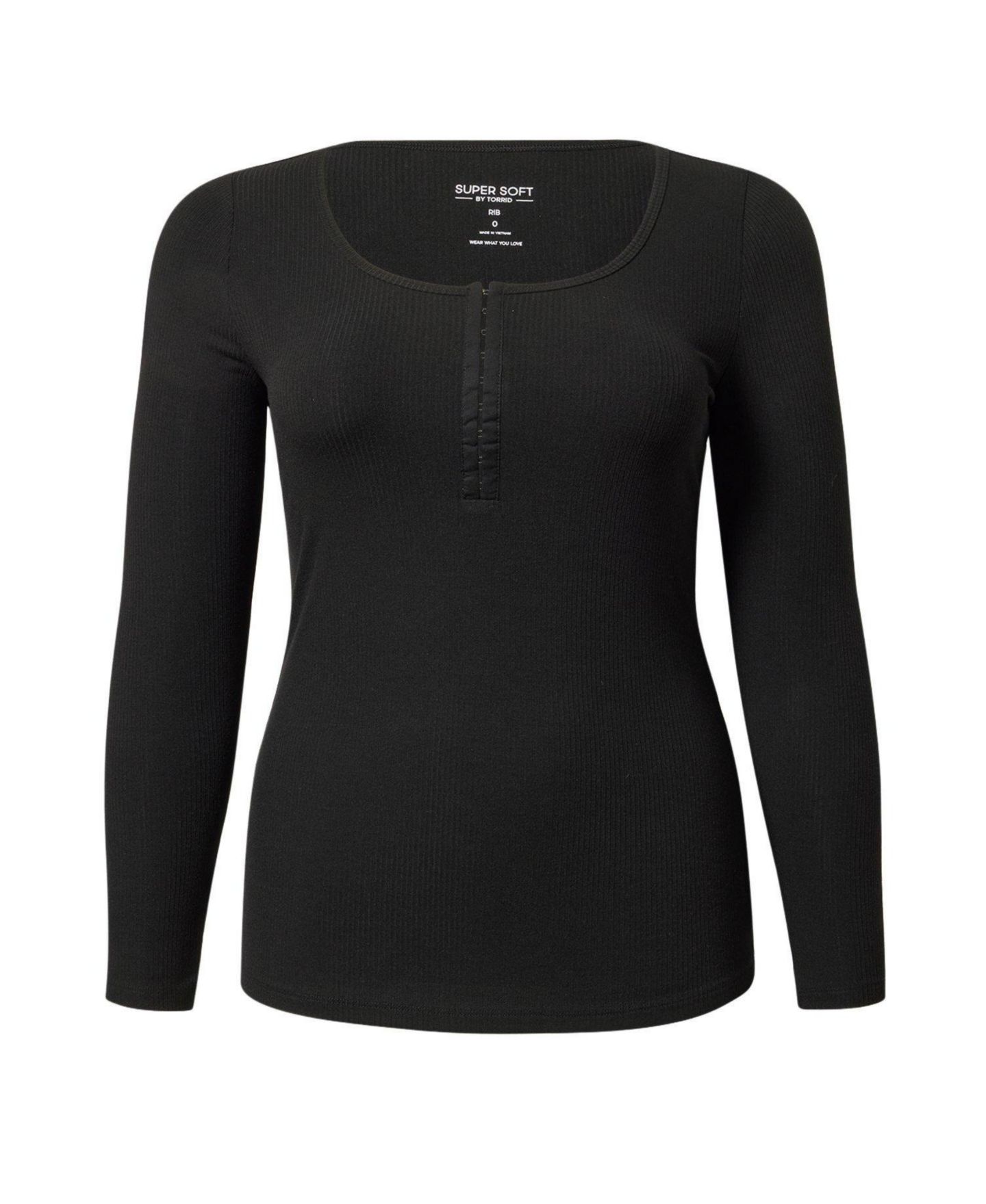Женская футболка Torrid Plus Size Long-Sleeve Hook-and-Eye Scoop Neck, цвет: Глубокий чёрный — фото 2