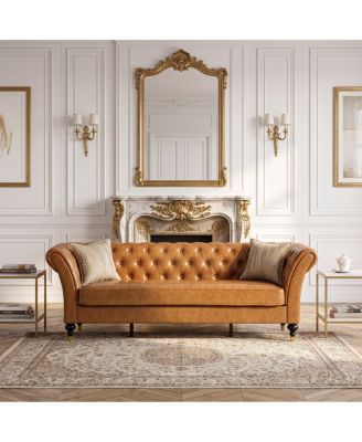 88.5" Classic Chesterfield Faux Leather 3-Seater Sofa