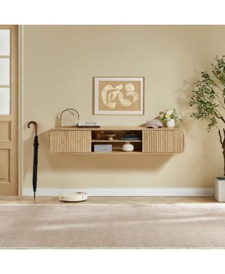 63" Wall-Mounted TV Stand with Open Storage, Natural