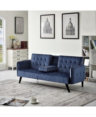 72" Velvet Convertible Sofa Bed with Cup Holders