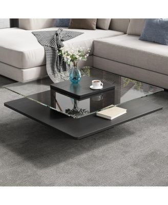 Square Glass Top Coffee Table with Storage, 31.5