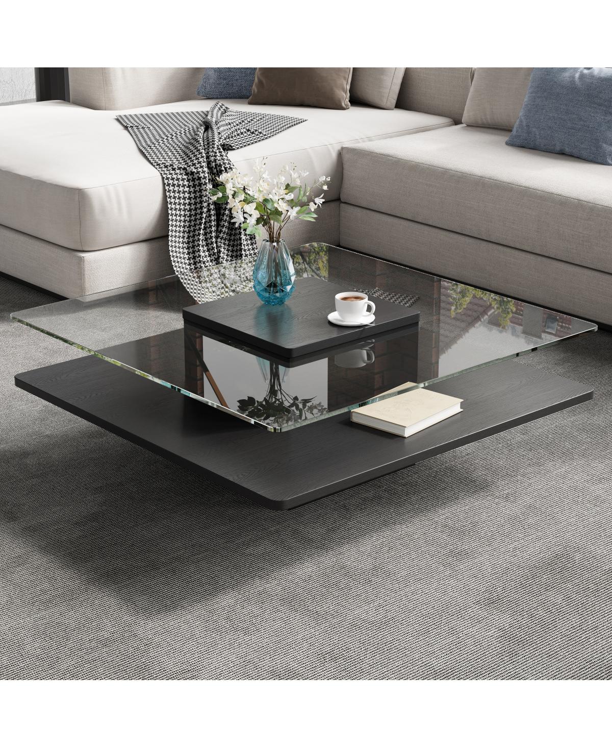 Streamdale Furniture Square Glass Top Coffee Table with Storage, 31.5