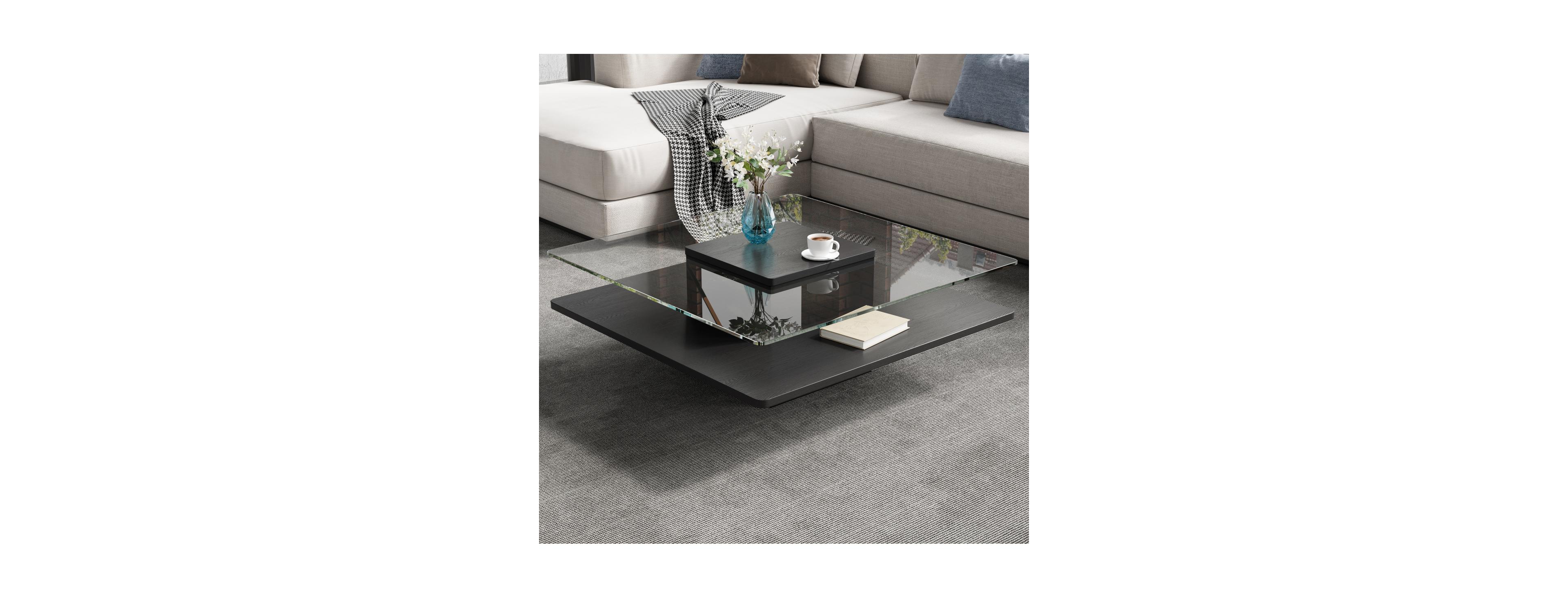 Streamdale Furniture Square Glass Top Coffee Table with Storage, 31.5