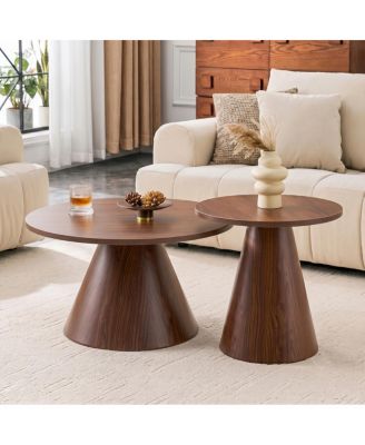 Round Nesting Coffee Table Set of 2, Modern Wood Side Tables