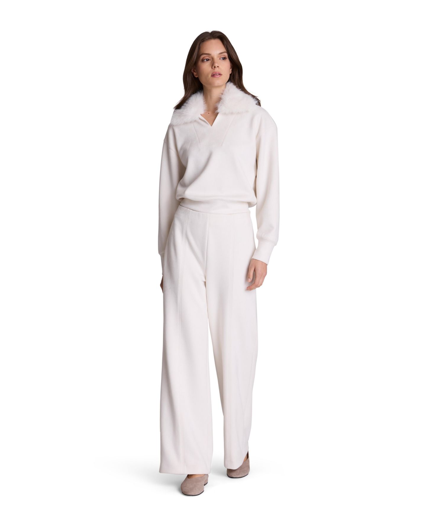 Женские брюки Kenneth Cole Hollywood Waist High-Waist Wide-Leg Faux Suede, цвет: Устричный — фото 5