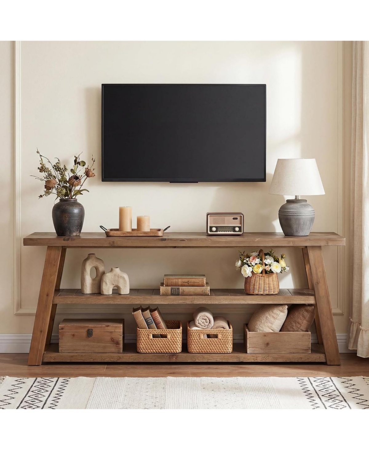 Tribesigns 63" Tv Stand for Tvs Up to 70 Inches, Solid Wood TV Console