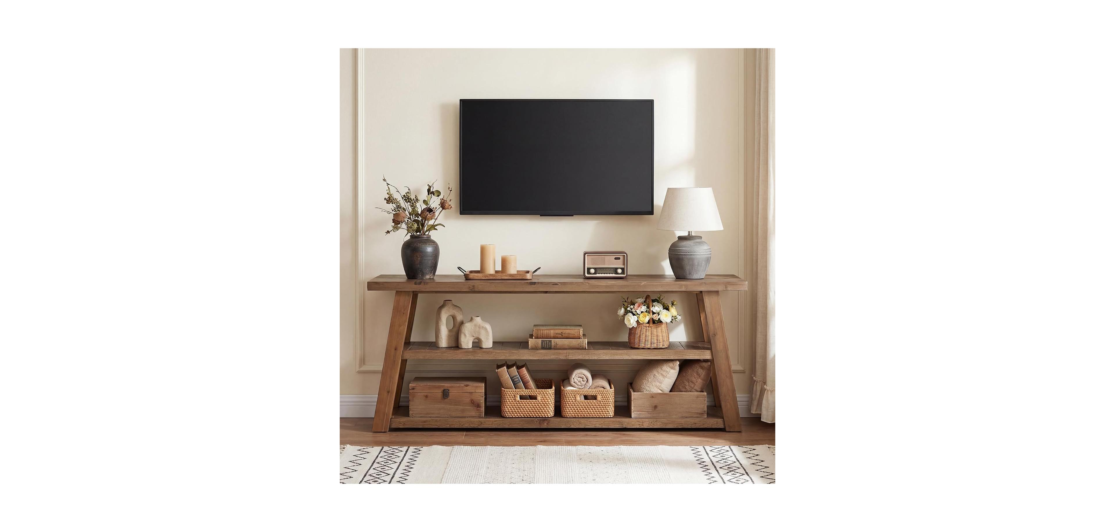 Tribesigns 63" Tv Stand for Tvs Up to 70 Inches, Solid Wood TV Console