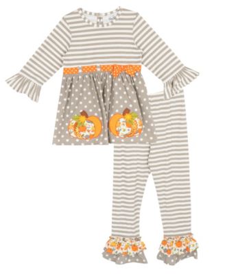 Toddler Girls' 2T-4T Long-Sleeve Striped Polka-Dot Top and Pants, 2-Piece Set