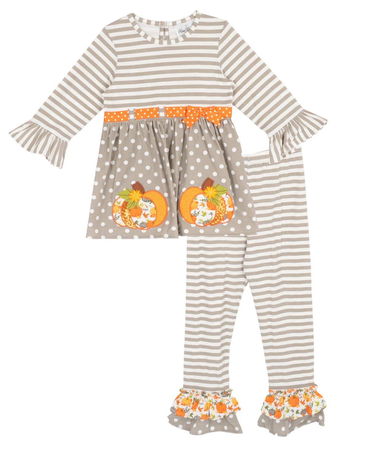 Rare Editions Toddler Girls' 2T-5T Long-Sleeve Striped Polka-Dot Top and Pants, 2-Piece Set