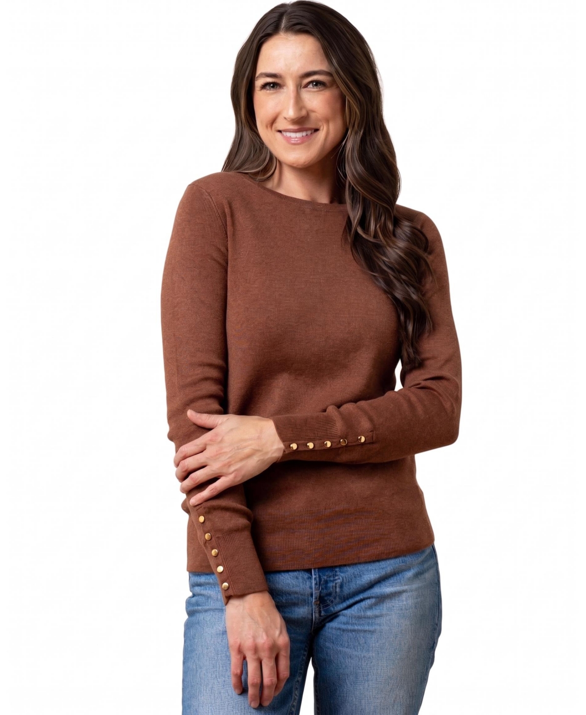Hope & Henry Women's Rib-Knit Fitted Long-Sleeve Crewneck Sweater