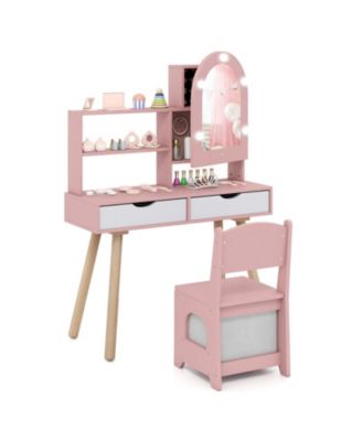Adjustable Lighted Mirror Vanity Table and Chair, 2-Piece Set, Ages 3+