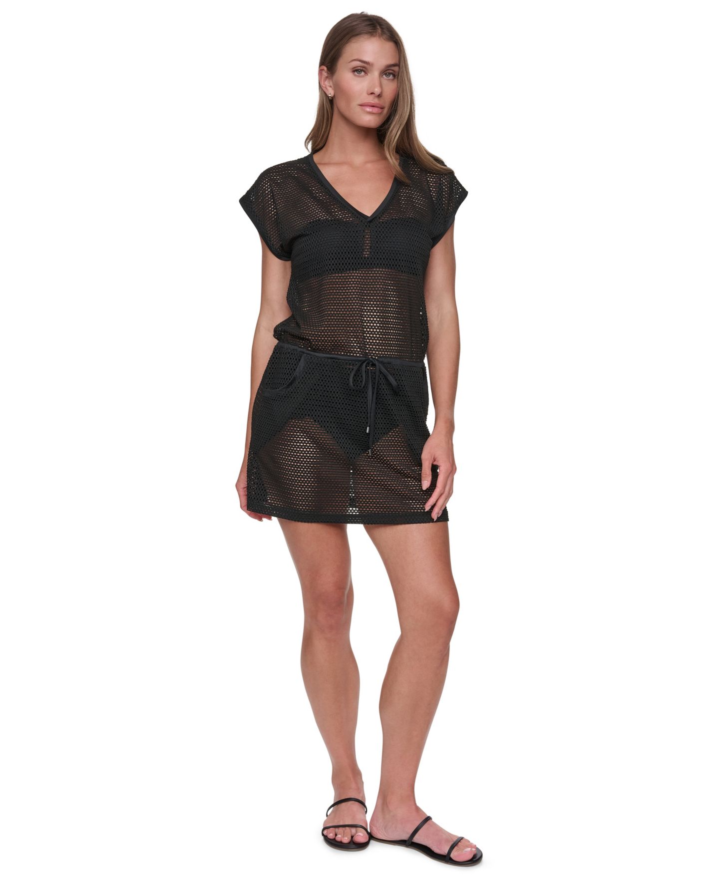Пляжная накидка Tunic, сетка — DKNY, цвет: Чёрный — фото 3