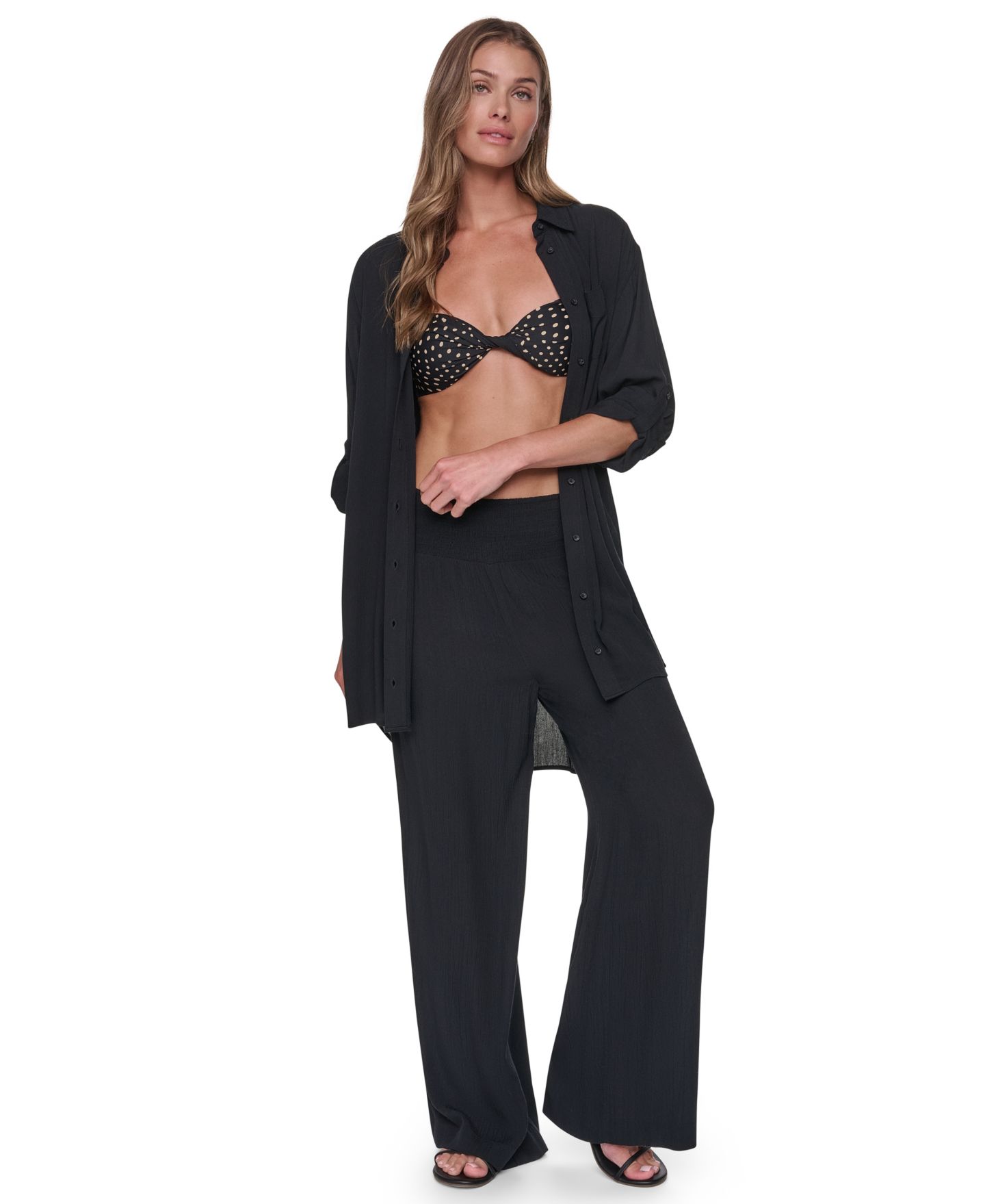 Женская рубашка DKNY Gauze Collared Button-Front Beach, цвет: Чёрный — фото 10