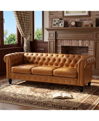 Ergonomic Living Room Sofa with High-Resilient Sponge and Doll Cotton Filling