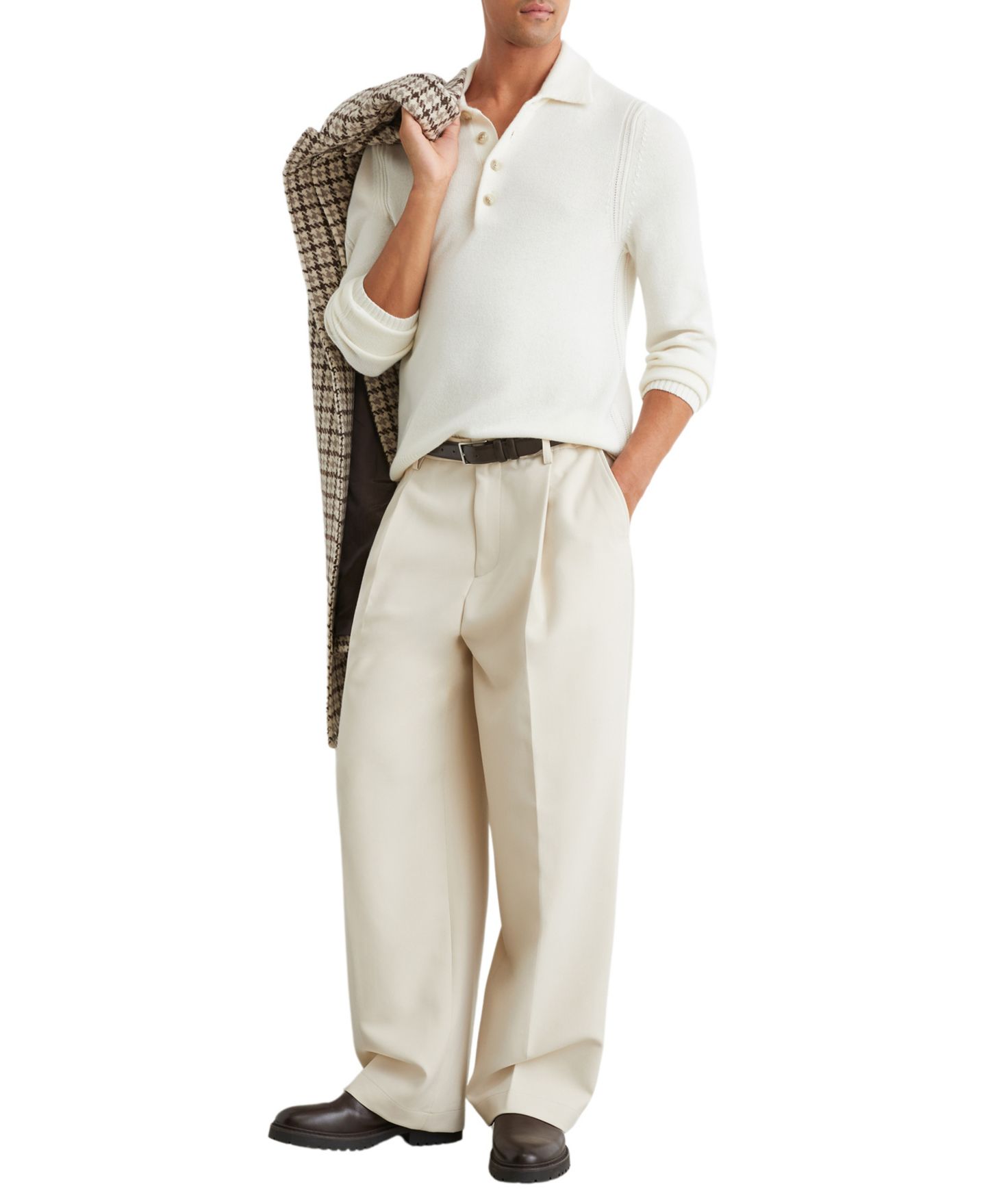 Мужской свитер REISS Deansgate Long-Sleeve Half-Button, цвет: Белый — фото 4