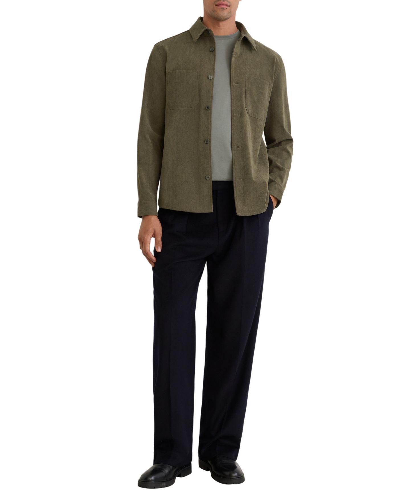 Мужская рубашка REISS Twin Pocket Corduroy Long Sleeve, цвет: Зелёный — фото 3