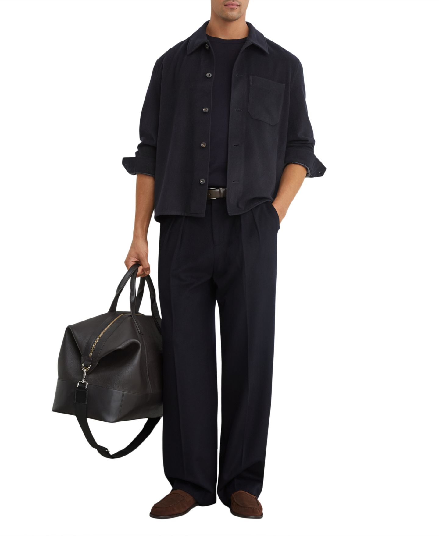 Мужская рубашка REISS Collin Wool-Blend Long-Sleeve Overshirt, цвет: Тёмно-синий — фото 4