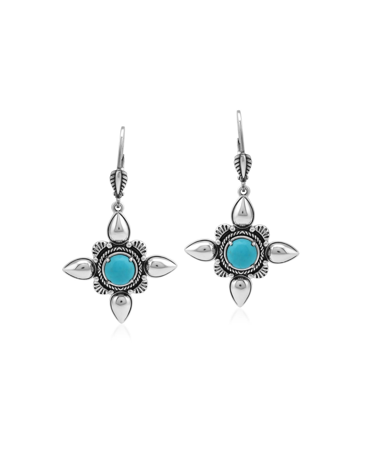 American West Jewelry Kingman Turquoise Compass Star Earrings in Sterling Silver - Kingman turquoise