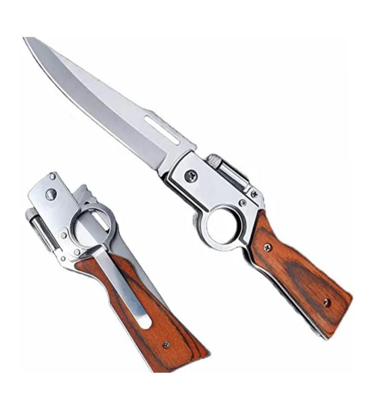 Sevorley Flipper Pocket Knife, Portable Flipper Pocket Knife With Flashlight for Men, 8.5 inch Stainless Steel, Wooden handle, Flipper - Brown